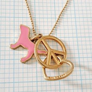 PINK Victoria's Secret Big Heart Gold Necklace with Pink Peace and Dog Charms